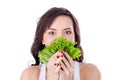 Young girl eating fresh salad