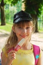 Young girl eating ice cream Royalty Free Stock Photo