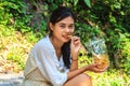 Young girl eating snack