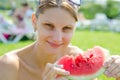 Young girl eating watermelon Royalty Free Stock Photo