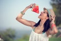 Young girl eating watermelon Royalty Free Stock Photo