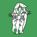 Young girl with emotion of disgust, green and white