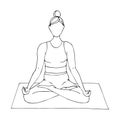 A young girl is engaged in Hatha yoga.Sitting in the Lotus position. Gymnastics, sports, healthy lifestyle. Doodle style.Black and