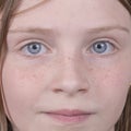 Young girl eyes, looking at the camera, portrait children, macro, indoors