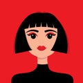 Young girl face. Portrait of woman. Beautiful lady, female. Front view. Brunette bob cut hairstyle. Black hair. Avatar for social Royalty Free Stock Photo