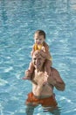 Young girl on father shoulders in swimming pool Royalty Free Stock Photo