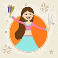 Young girl with firecracker for Diwali celebration. Royalty Free Stock Photo