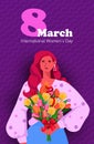 young girl with flowers celebrating international womens day 8 march holiday celebration concept