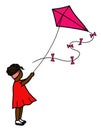 Young Girl Flying Kite Outdoors Royalty Free Stock Photo