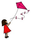 Young Girl Flying Kite Outdoors Royalty Free Stock Photo