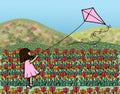 Young Girl Flying Kite Outdoors Royalty Free Stock Photo