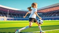 A young girl football player in colors of national germany football team plays with her feet a soccer ball