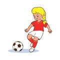 A young girl football player plays with her feet a soccer ball. Isolated vector illustrations in cartoon style Royalty Free Stock Photo