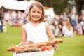 Young Girl With Fresh Bread Bought At Outdoor Farmers Market Royalty Free Stock Photo