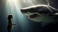 A Little Girl And A Majestic Great White Shark In A Surreal Still Life