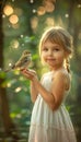 Young girl gently holding a small bird, symbolizing care and animal protection advocacy