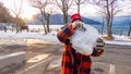 Young girl with giant snowball Royalty Free Stock Photo