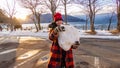 Young girl with giant snowball Royalty Free Stock Photo