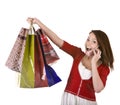 Young girl with gift bag. Isolated. Royalty Free Stock Photo