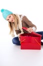 Young girl with gifts isolated