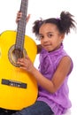 Young girl with guitar on white background Royalty Free Stock Photo