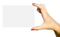 Young Girl Hand Holding Blank White Card Royalty Free Stock Photo