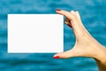 Young Girl Hand Holding White Blank Card Royalty Free Stock Photo