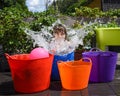 Summer fun water splash at home - staycation Royalty Free Stock Photo