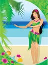 Young girl in Hawaiian clothes. Vector