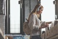 Young girl browsing vinyl records in a music store Royalty Free Stock Photo