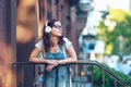 Young girl in headphones in New York Royalty Free Stock Photo