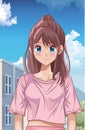 Young girl hentai style character outdoor scene Royalty Free Stock Photo