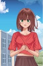 Young girl hentai style character outdoor scene Royalty Free Stock Photo