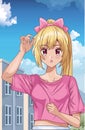 Young girl hentai style character outdoor scene Royalty Free Stock Photo