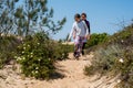 Young girl and her mother visiting the current Huchet nature reserve in the south west of France