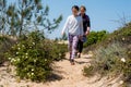 Young girl and her mother visiting the current Huchet nature reserve in the south west of France