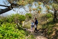 Young girl and her mother visiting the current Huchet nature reserve in the south west of France