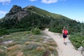 Young girl hiking in mountains