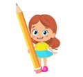 Young girl holding a big pencil. Vector illustration Royalty Free Stock Photo