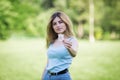 Young girl holding cardboard bin icon Royalty Free Stock Photo