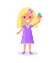 Young Girl Holding Cone Shape Ice Cream Vector