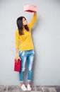 Young girl holding empty gift box Royalty Free Stock Photo