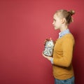 Young girl holding money. Part-time job salary, college fees, responsibility and saving money concept Royalty Free Stock Photo