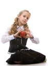 Young girl holding red apple Royalty Free Stock Photo