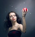 young girl holding a red apple Royalty Free Stock Photo