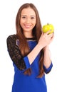 Young girl holding red apple Royalty Free Stock Photo