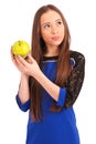 Young girl holding red apple Royalty Free Stock Photo