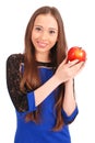 Young girl holding red apple Royalty Free Stock Photo