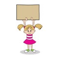 Young girl holding up sign