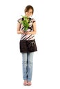 Young girl with home plant Royalty Free Stock Photo